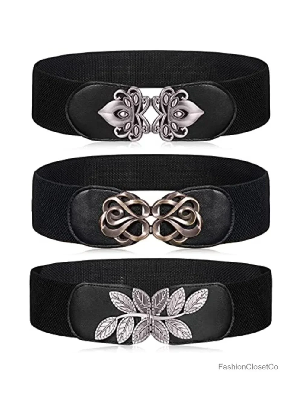 Vintage Stretch Cinch Buckle Waist Belt - 3 Pack, One Size Fits Many